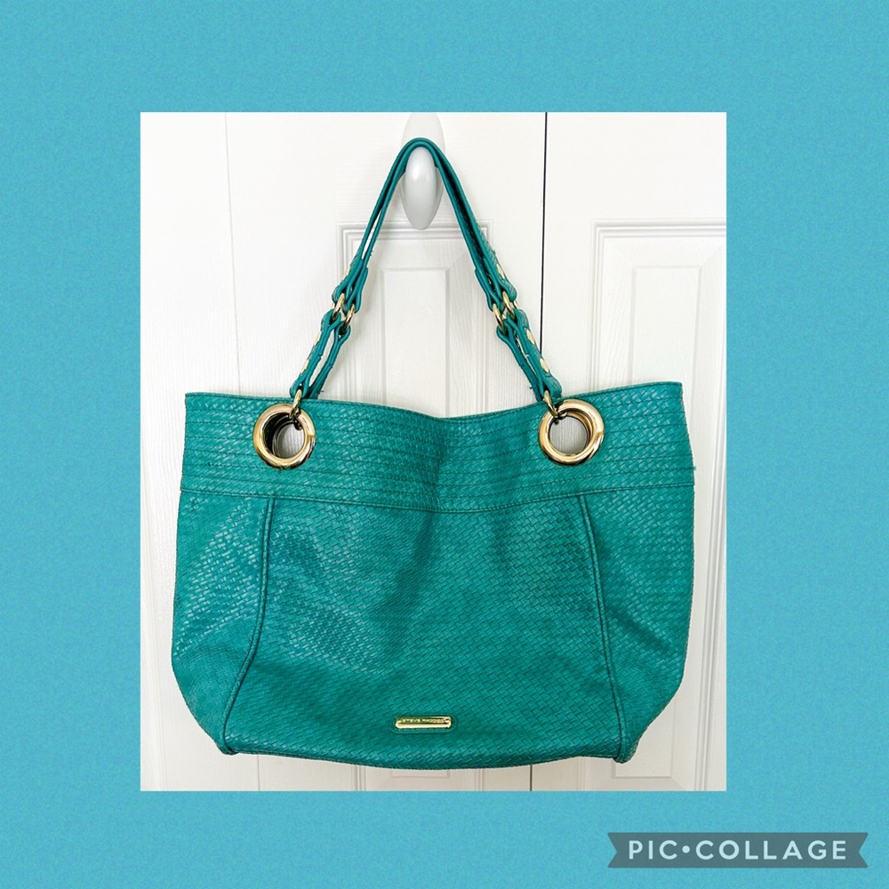 Steve Madden Large Woven Teal Tote Bag